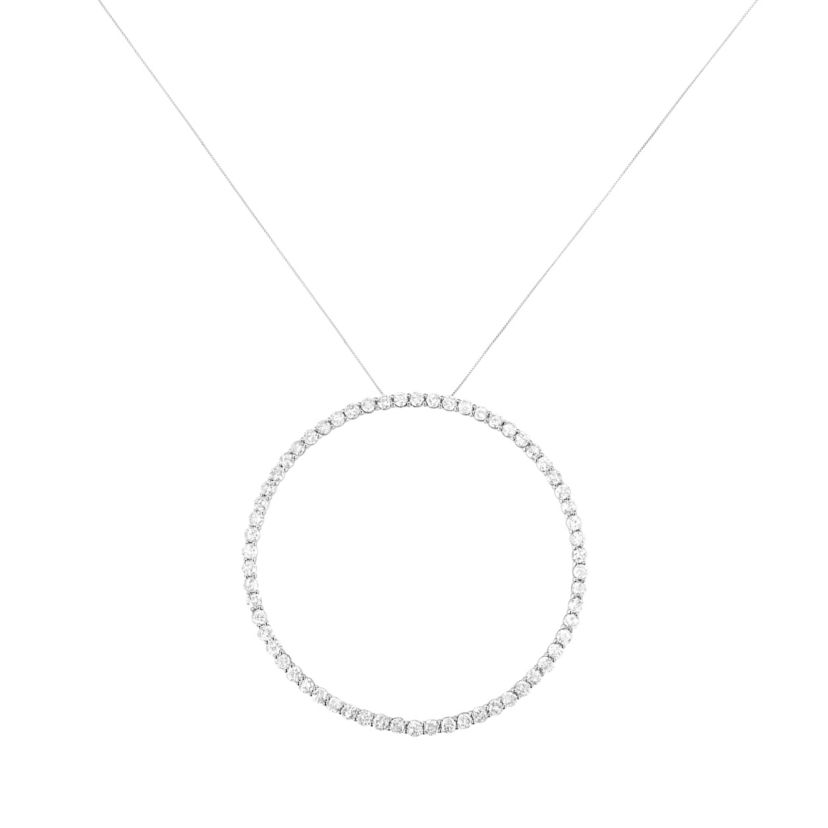 Silver 5.0 Cttw Prong Set Round-cut Diamond Open Circle Hoop 18" Pendant Necklace