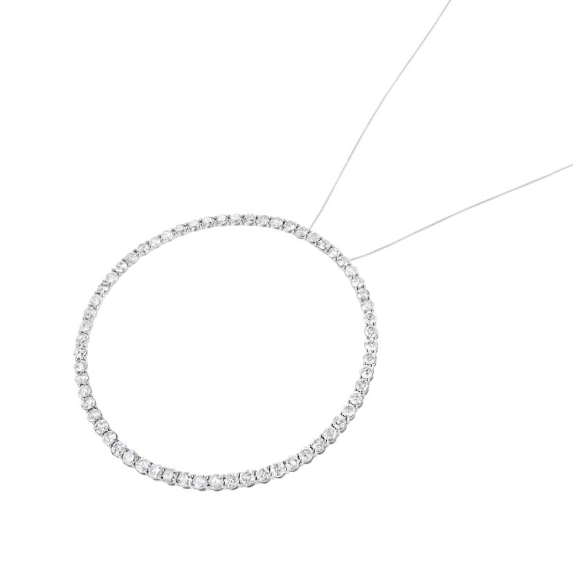 Silver 5.0 Cttw Prong Set Round-cut Diamond Open Circle Hoop 18" Pendant Necklace