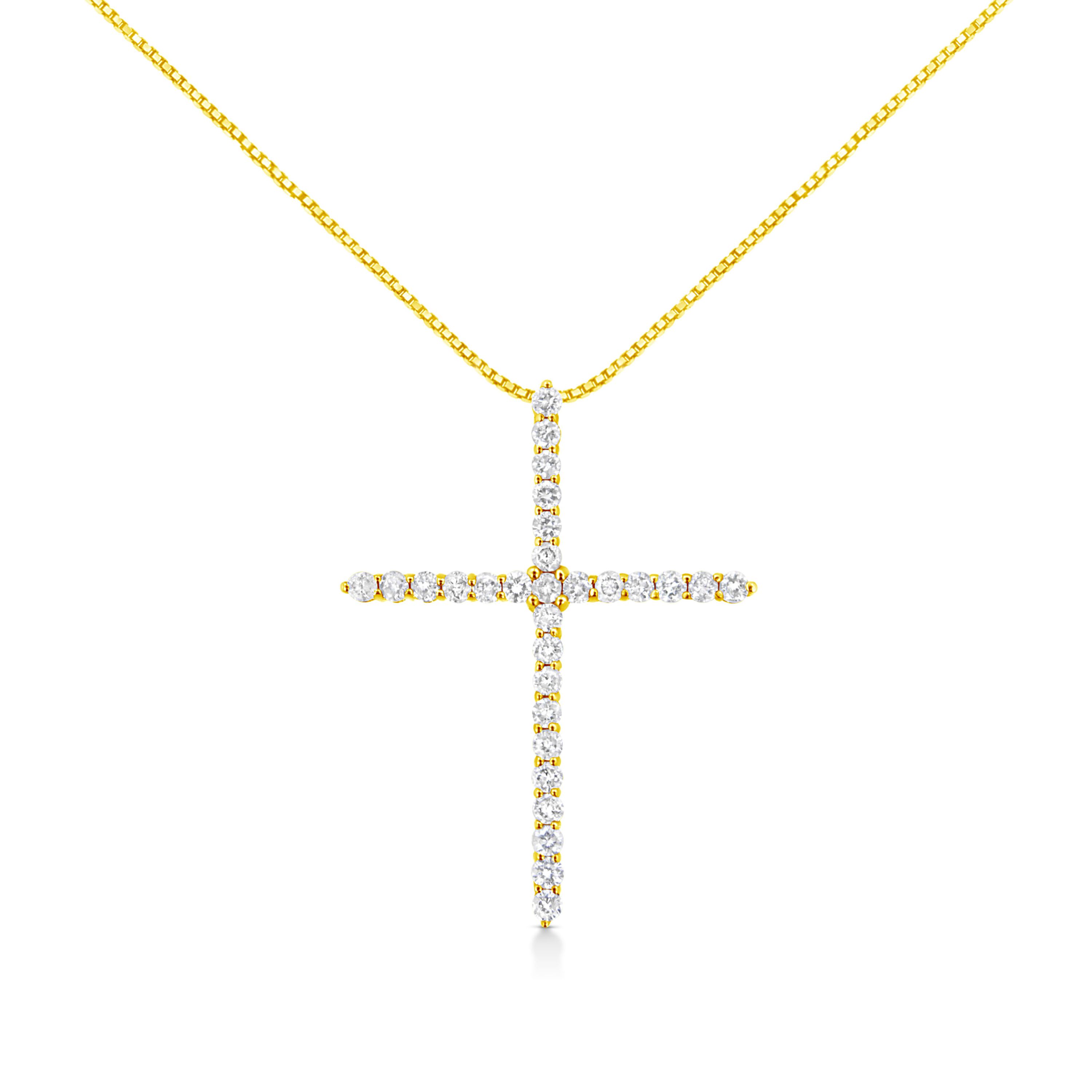 10K Yellow Gold Plated Silver 3.0 Cttw Diamond Cross 18" Pendant Necklace