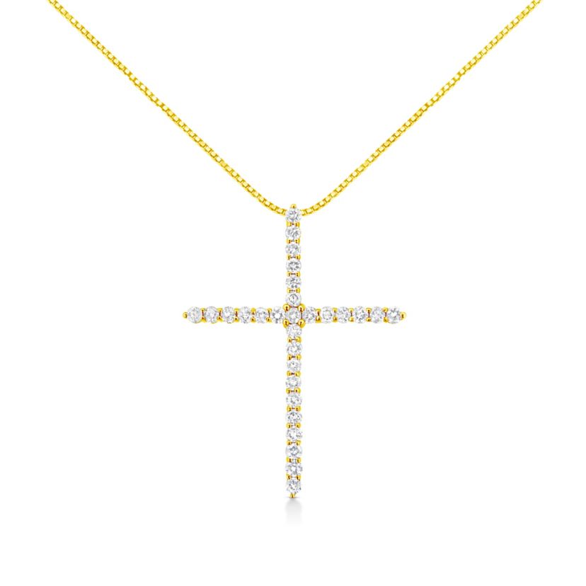 10K Yellow Gold Plated Silver 3.0 Cttw Diamond Cross 18" Pendant Necklace