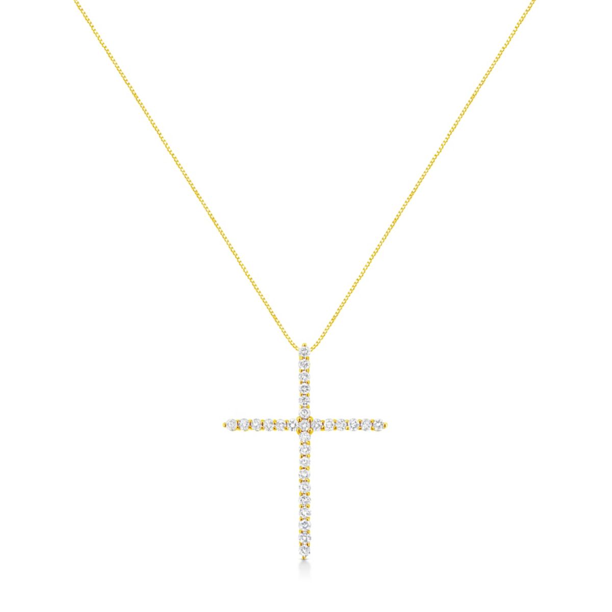 10K Yellow Gold Plated Silver 3.0 Cttw Diamond Cross 18" Pendant Necklace