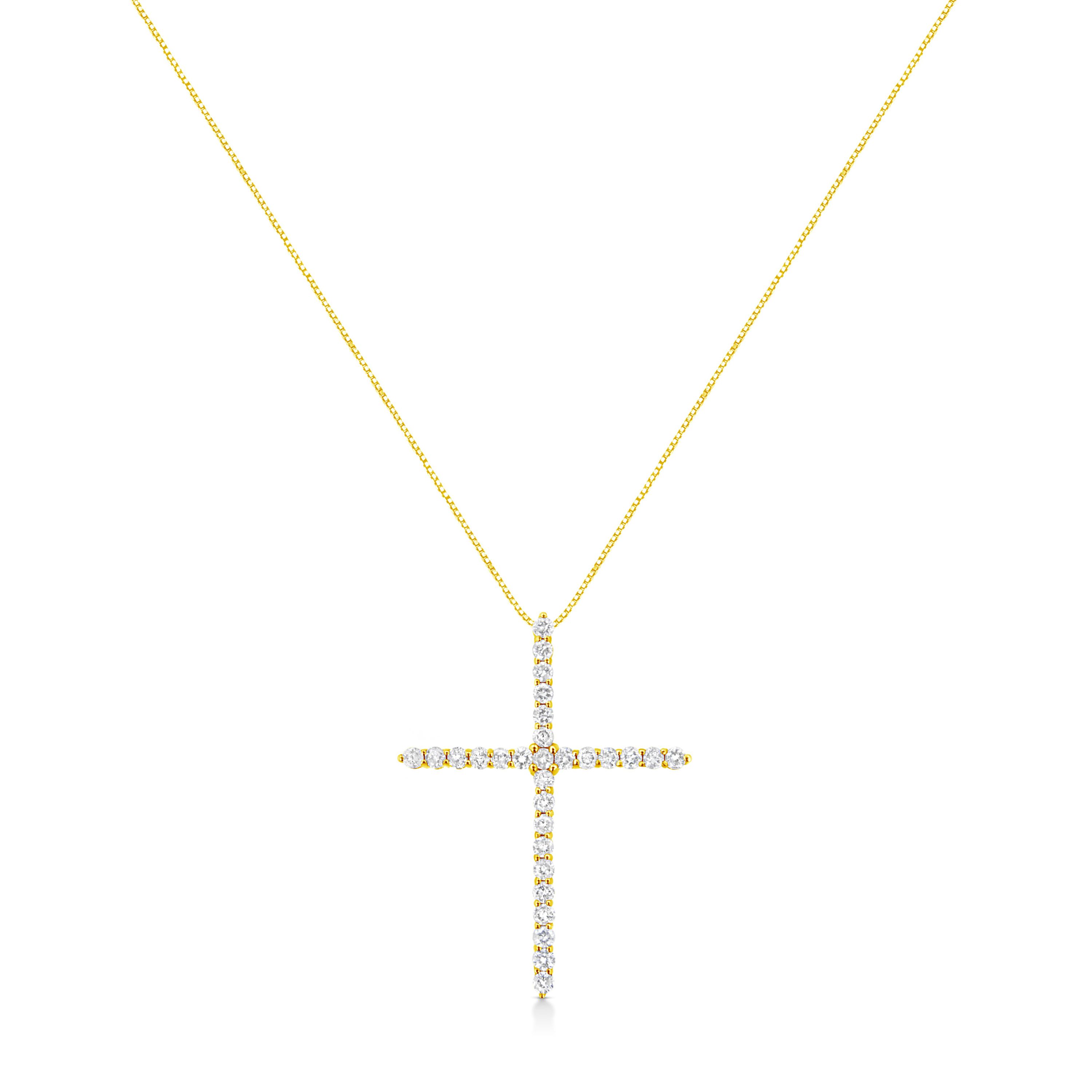 10K Yellow Gold Plated Silver 3.0 Cttw Diamond Cross 18" Pendant Necklace