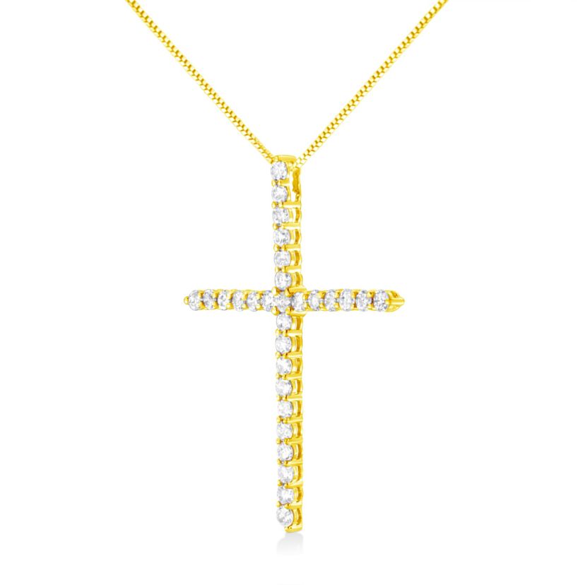 10K Yellow Gold Plated Silver 3.0 Cttw Diamond Cross 18" Pendant Necklace