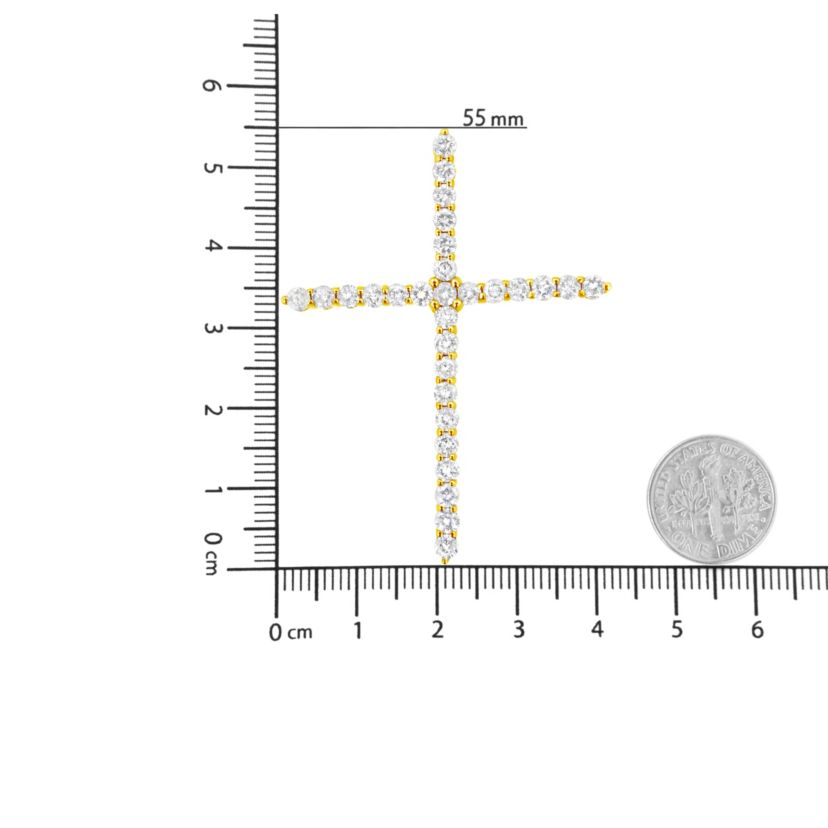 10K Yellow Gold Plated Silver 3.0 Cttw Diamond Cross 18" Pendant Necklace