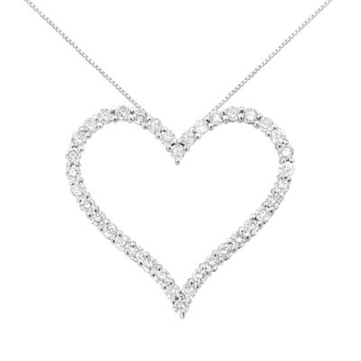 Haus of Brilliance .925 Sterling Silver 3.0 cttw Round-Cut Diamond Open Heart Pendant Necklace - 18", White, 18 in