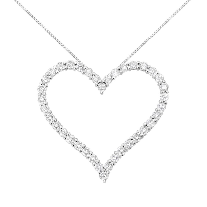 .925 Sterling Silver 3.0 cttw Round-Cut Diamond Open Heart Pendant Necklace - 18"