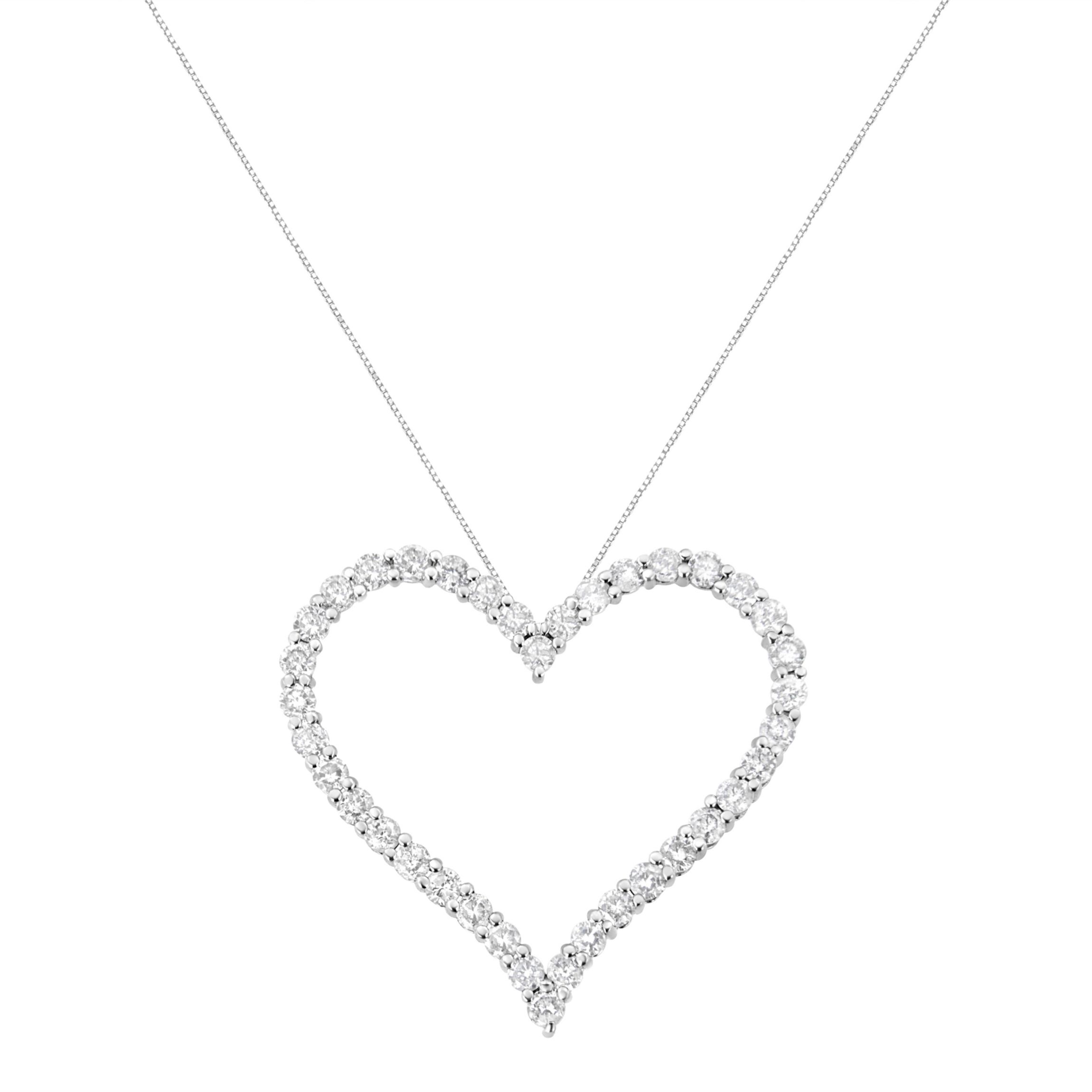 .925 Sterling Silver 3.0 cttw Round-Cut Diamond Open Heart Pendant Necklace - 18"