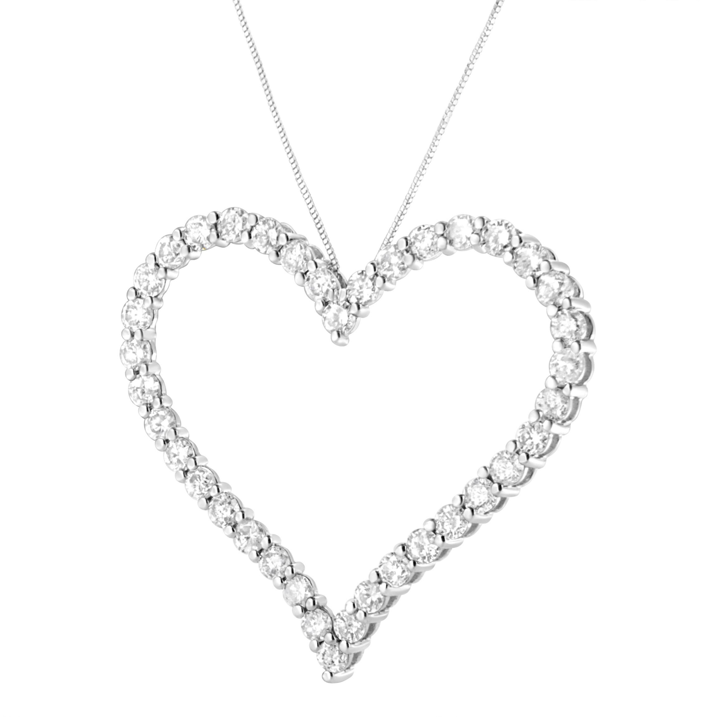 .925 Sterling Silver 3.0 cttw Round-Cut Diamond Open Heart Pendant Necklace - 18"