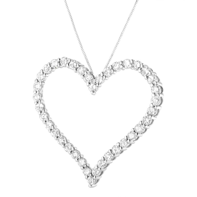 .925 Sterling Silver 3.0 cttw Round-Cut Diamond Open Heart Pendant Necklace - 18"