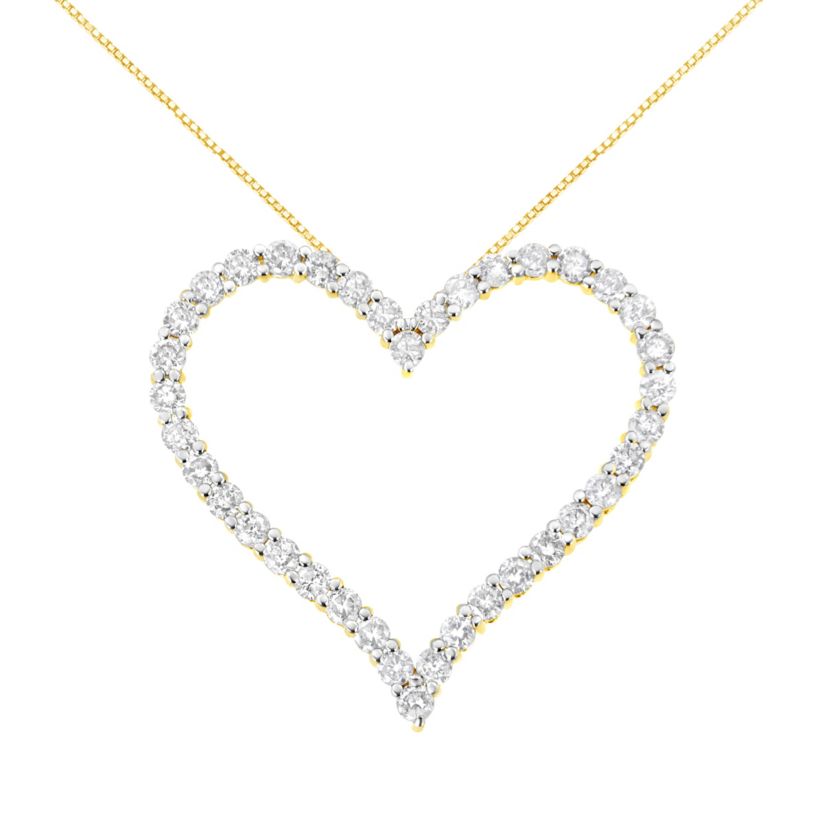 10k Yellow Gold Plated Silver 3.0 cttw Diamond Open Heart Pendant Necklace - 18"