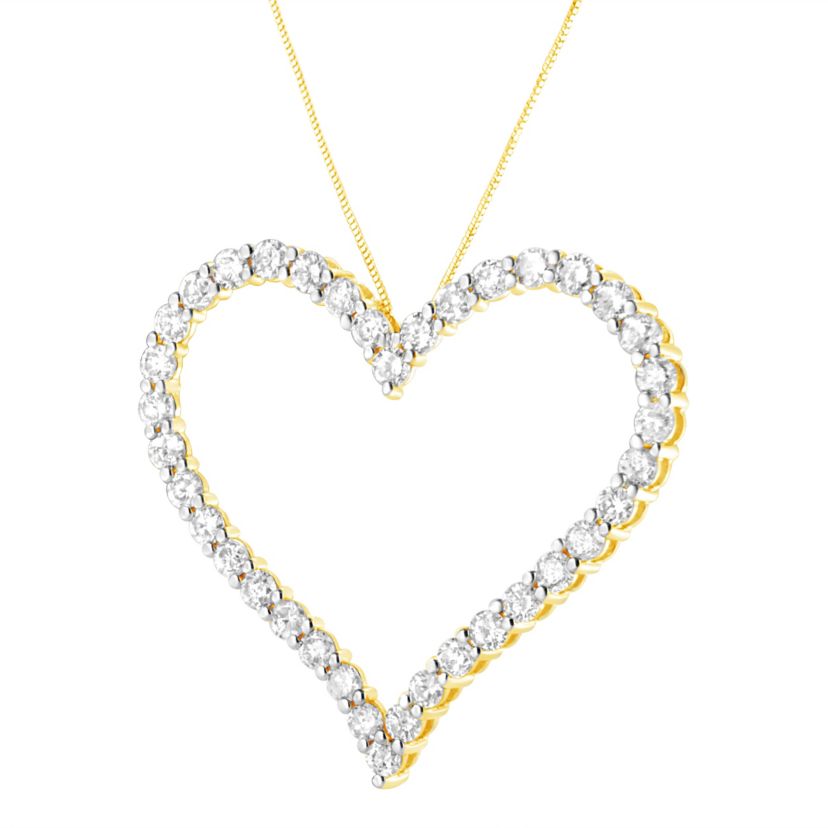 10k Yellow Gold Plated Silver 3.0 cttw Diamond Open Heart Pendant Necklace - 18"