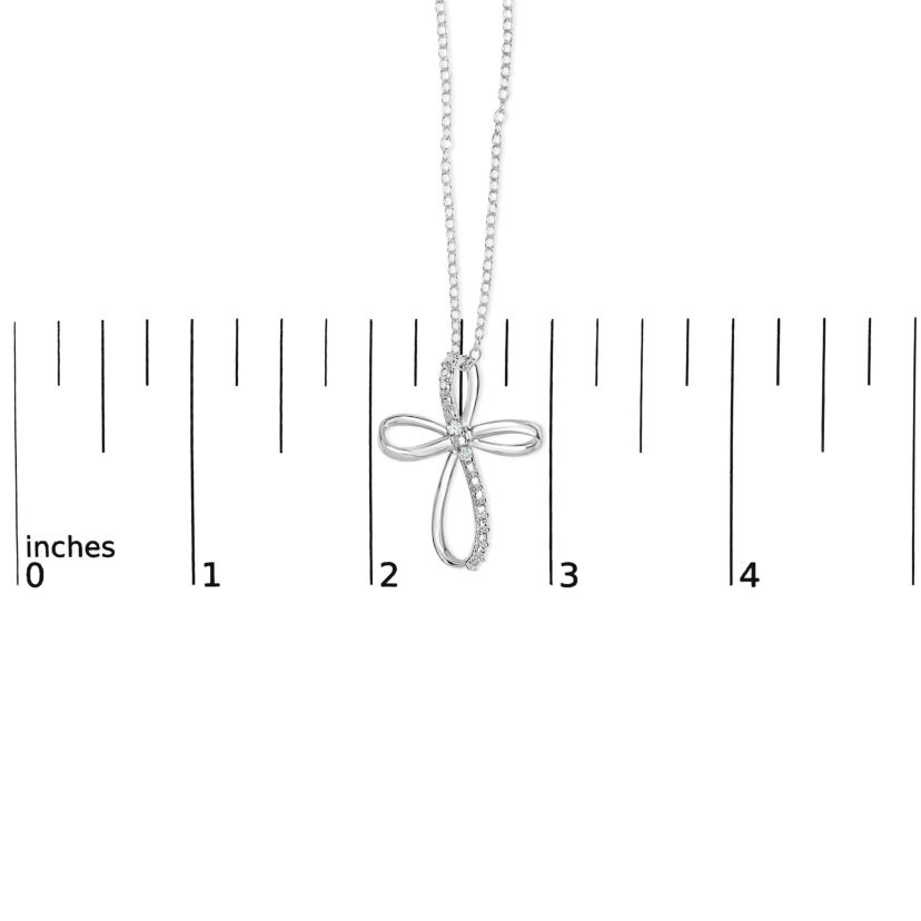 .925 Sterling Silver Diamond Accent Cross Ribbon 18" Pendant Necklace