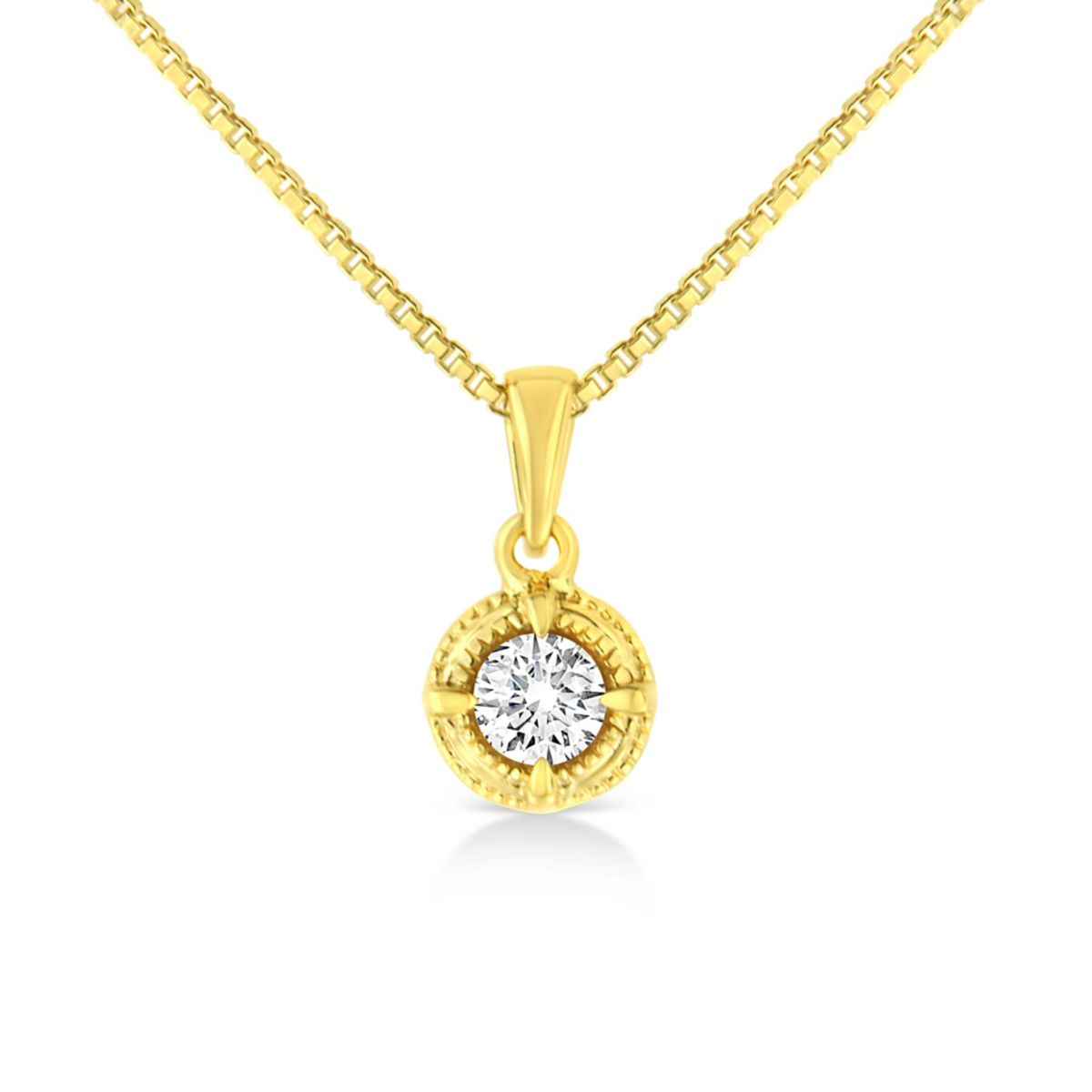 14K Yellow Gold Plated Silver 1/3 Cttw Diamond Solitaire Milgrain Pendant Necklace