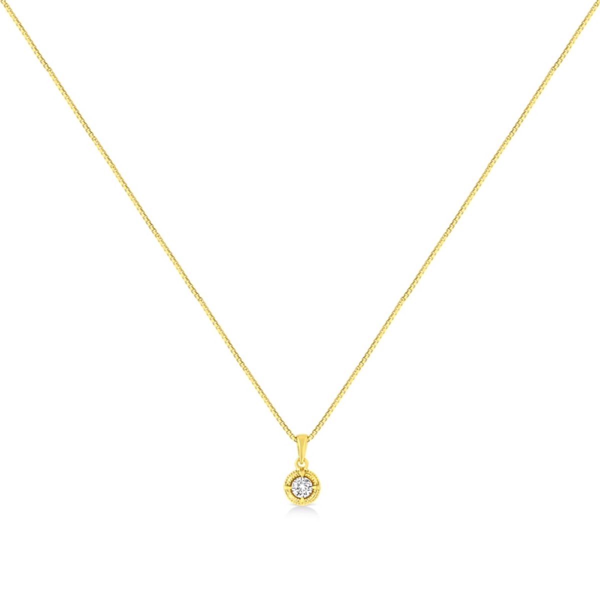 14K Yellow Gold Plated Silver 1/3 Cttw Diamond Solitaire Milgrain Pendant Necklace