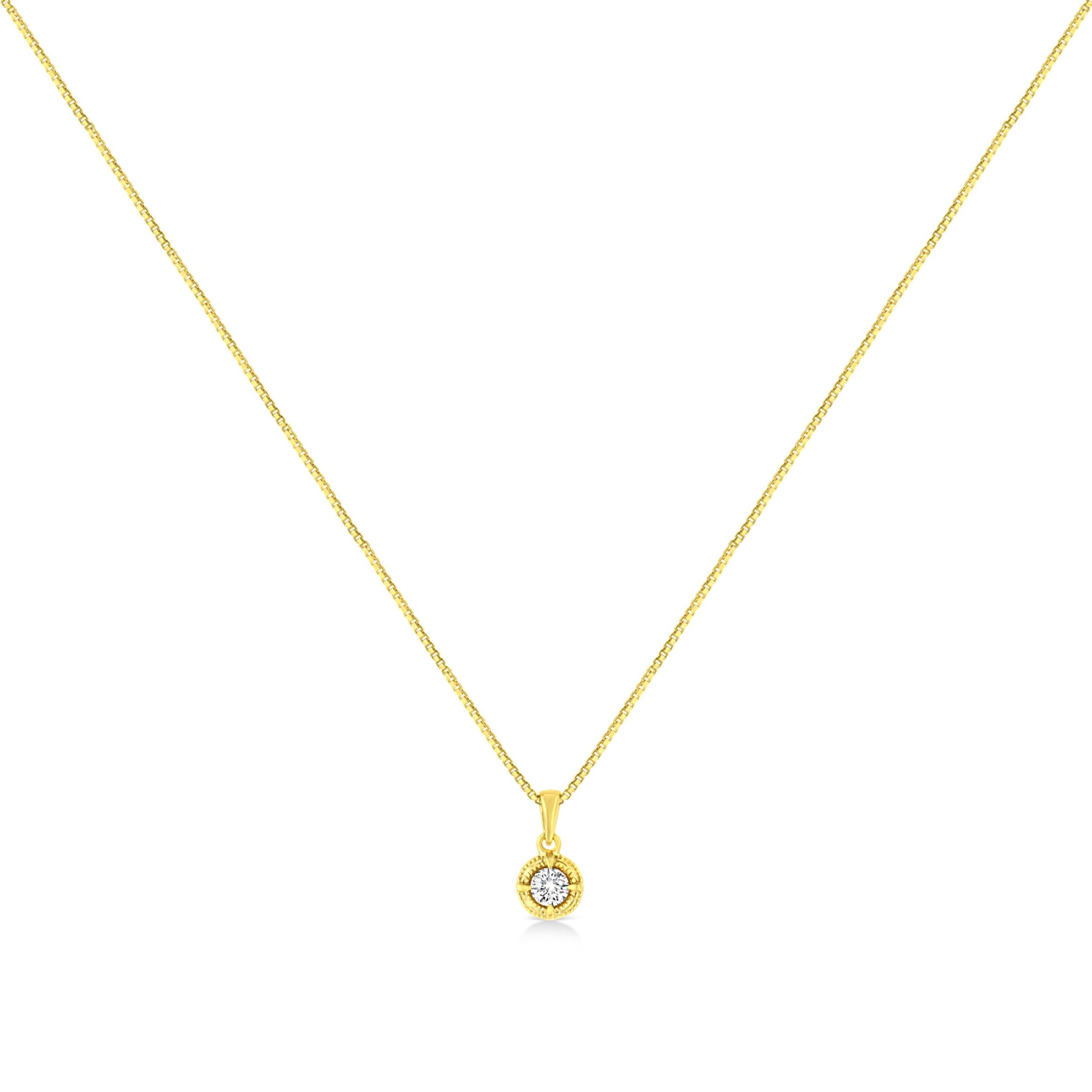 14K Yellow Gold Plated Silver 1/3 Cttw Diamond Solitaire Milgrain Pendant Necklace