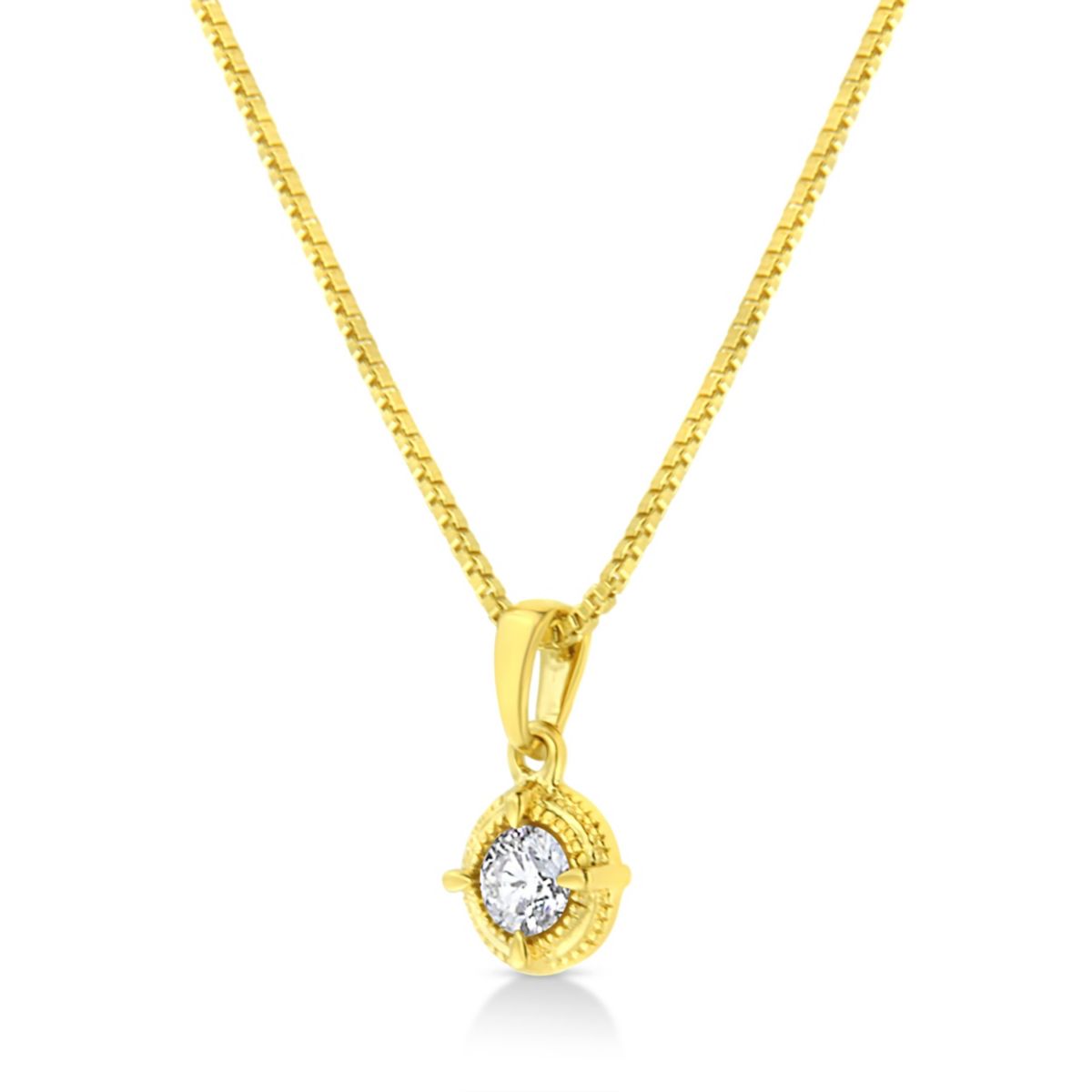 14K Yellow Gold Plated Silver 1/3 Cttw Diamond Solitaire Milgrain Pendant Necklace