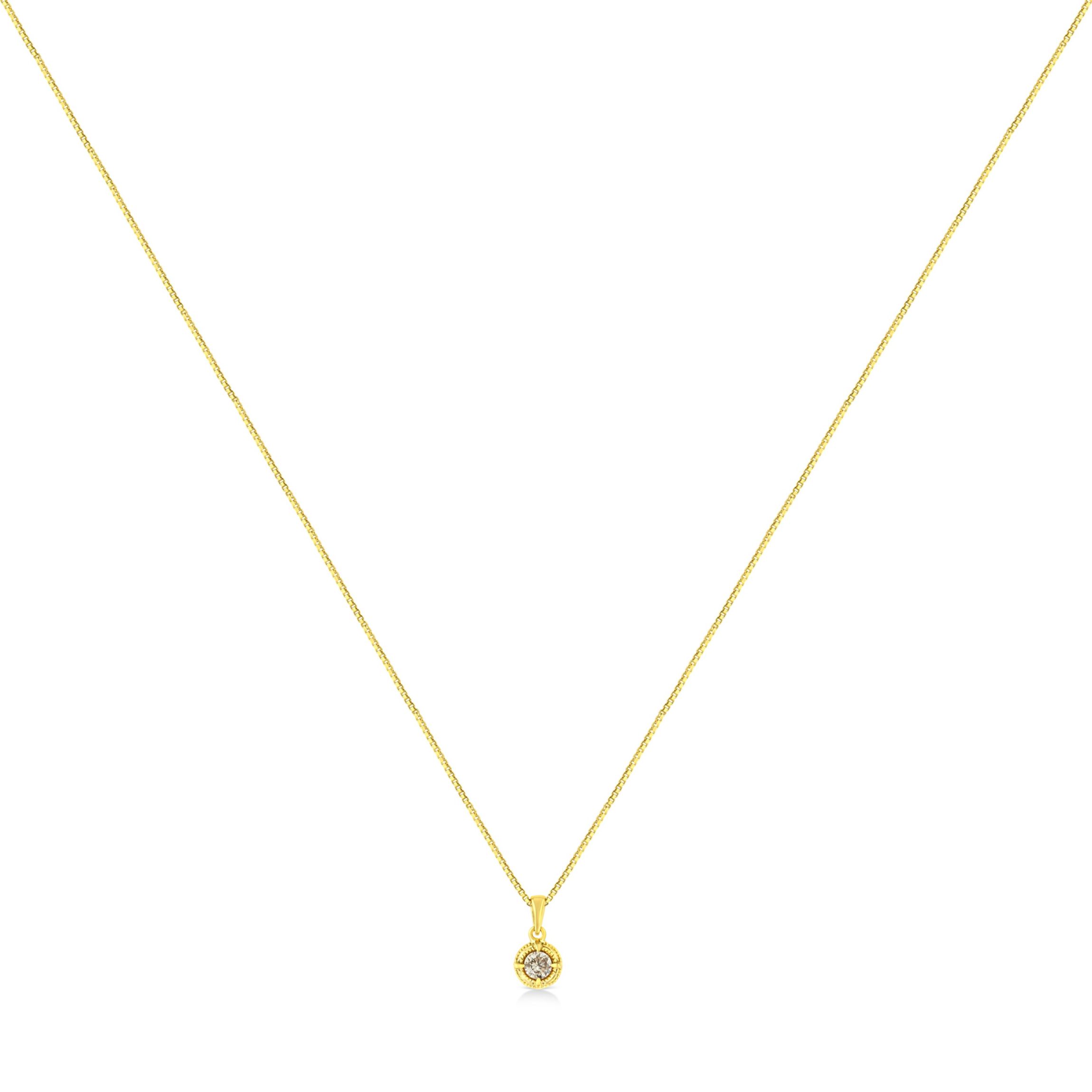 14K Yellow Gold Plated Silver 1/2 Cttw Diamond Solitaire Milgrain Pendant Necklace