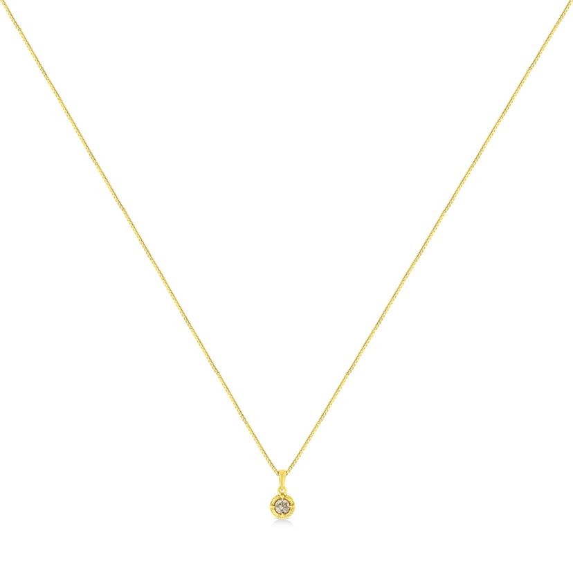 14K Yellow Gold Plated Silver 1/2 Cttw Diamond Solitaire Milgrain Pendant Necklace