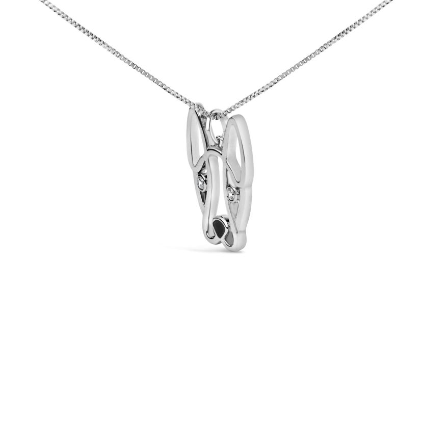 Silver Diamond Accent and Black Enamel French Bullldog Pendant Necklace inch