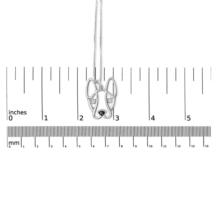 Silver Diamond Accent and Black Enamel French Bullldog Pendant Necklace inch