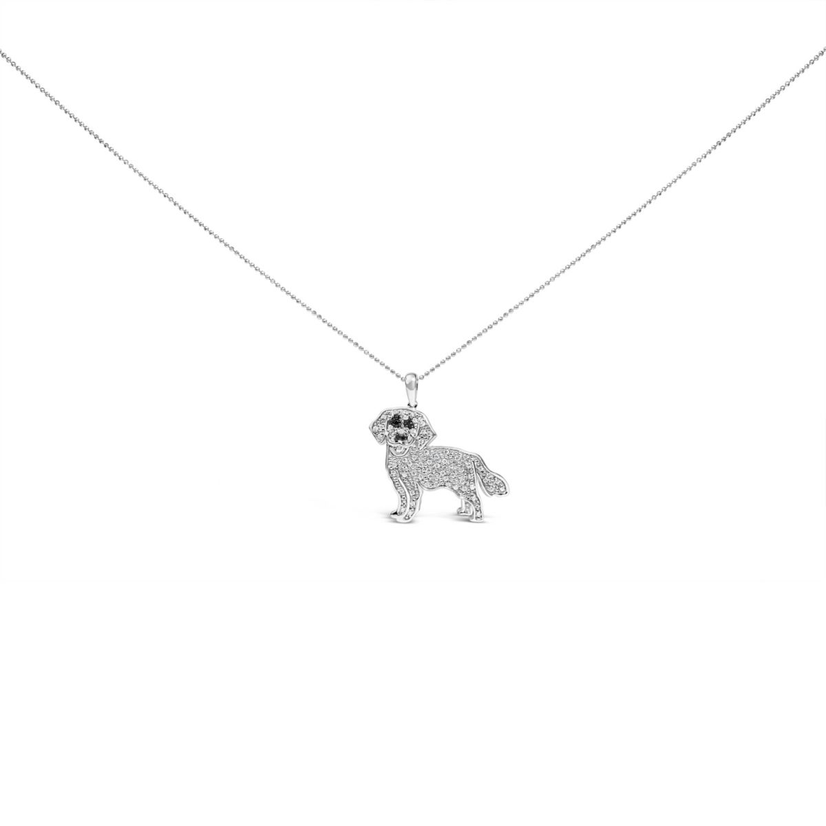 Silver 1/3 Cttw White and Black Diamond Labrador Retriever Dog Pendant Necklace