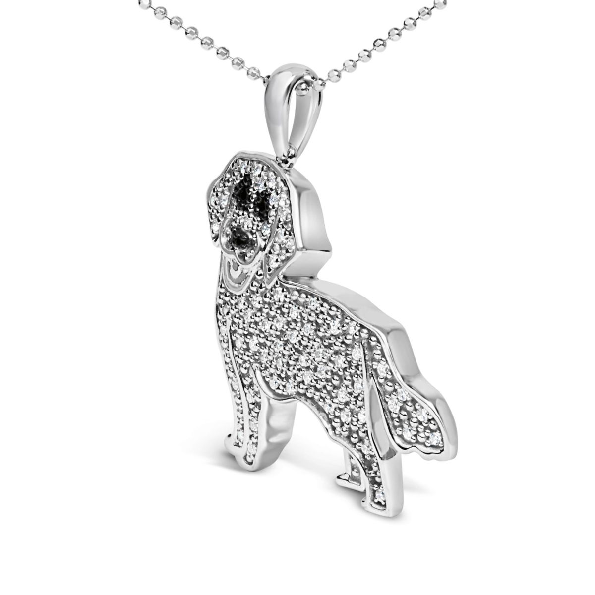 Silver 1/3 Cttw White and Black Diamond Labrador Retriever Dog Pendant Necklace