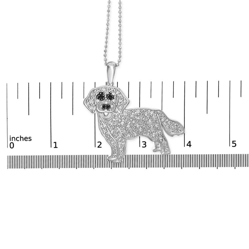 Silver 1/3 Cttw White and Black Diamond Labrador Retriever Dog Pendant Necklace