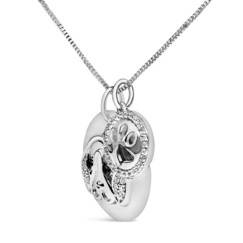 Silver 1/5 Cttw White and Black Diamond Beagle Dog Charm 18" Pendant Necklace