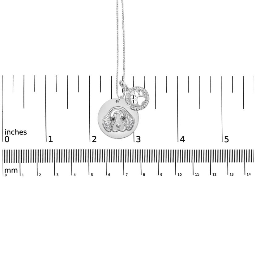 Silver 1/5 Cttw White and Black Diamond Beagle Dog Charm 18" Pendant Necklace