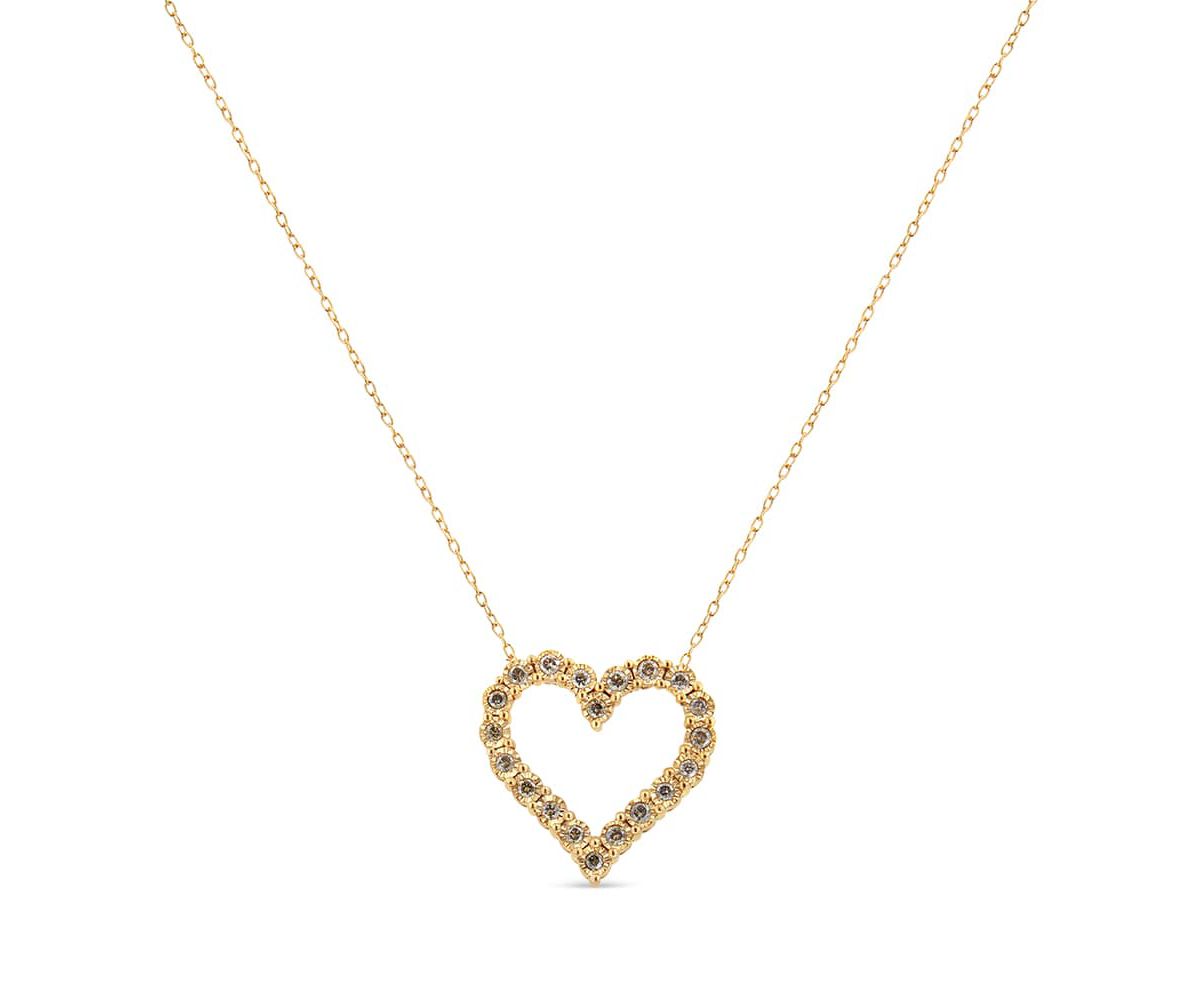 10K Yellow Gold over Silver 1/2 Cttw Champagne Diamond Heart Pendant Necklace - 18"