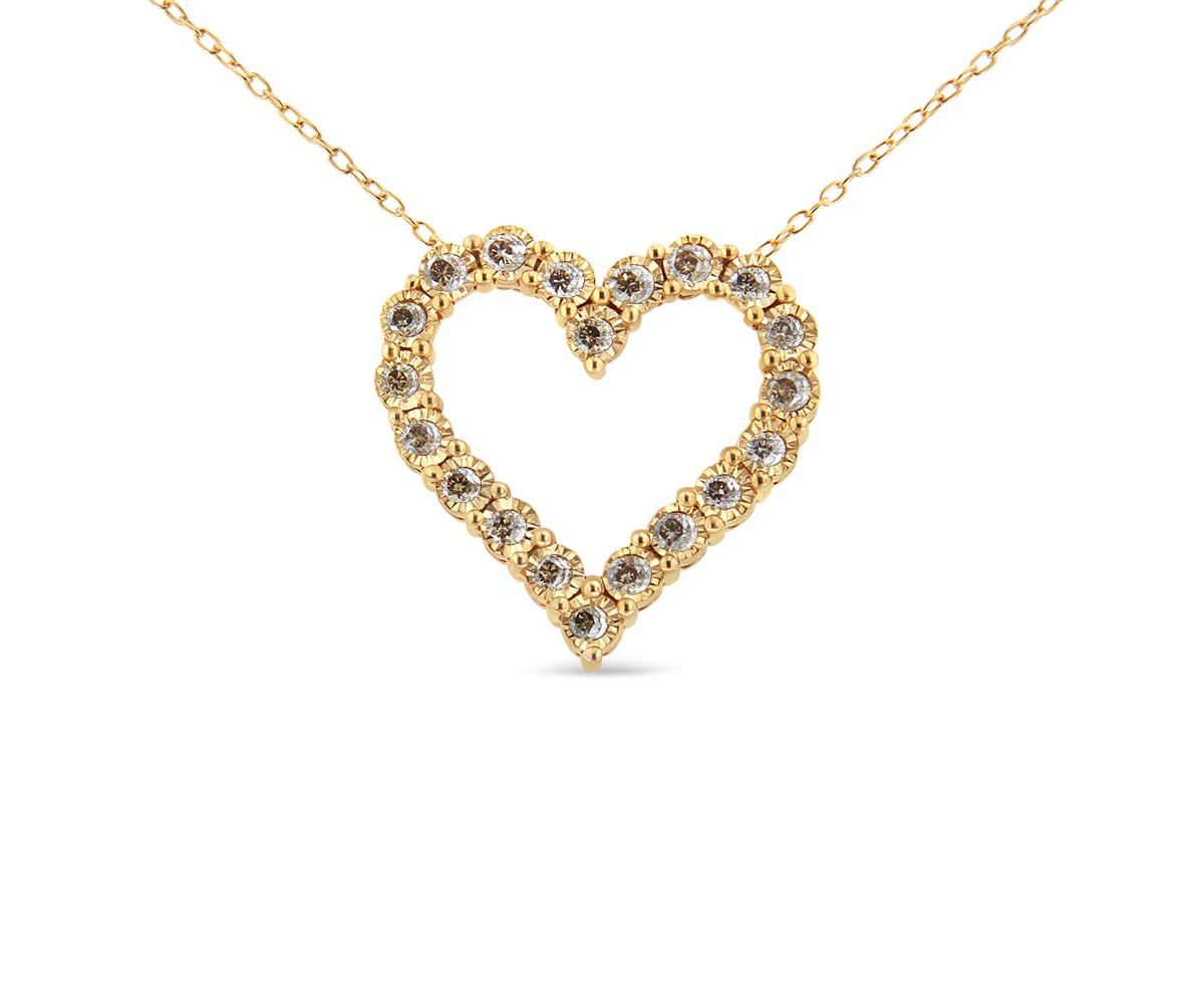 10K Yellow Gold over Silver 1/2 Cttw Champagne Diamond Heart Pendant Necklace - 18"