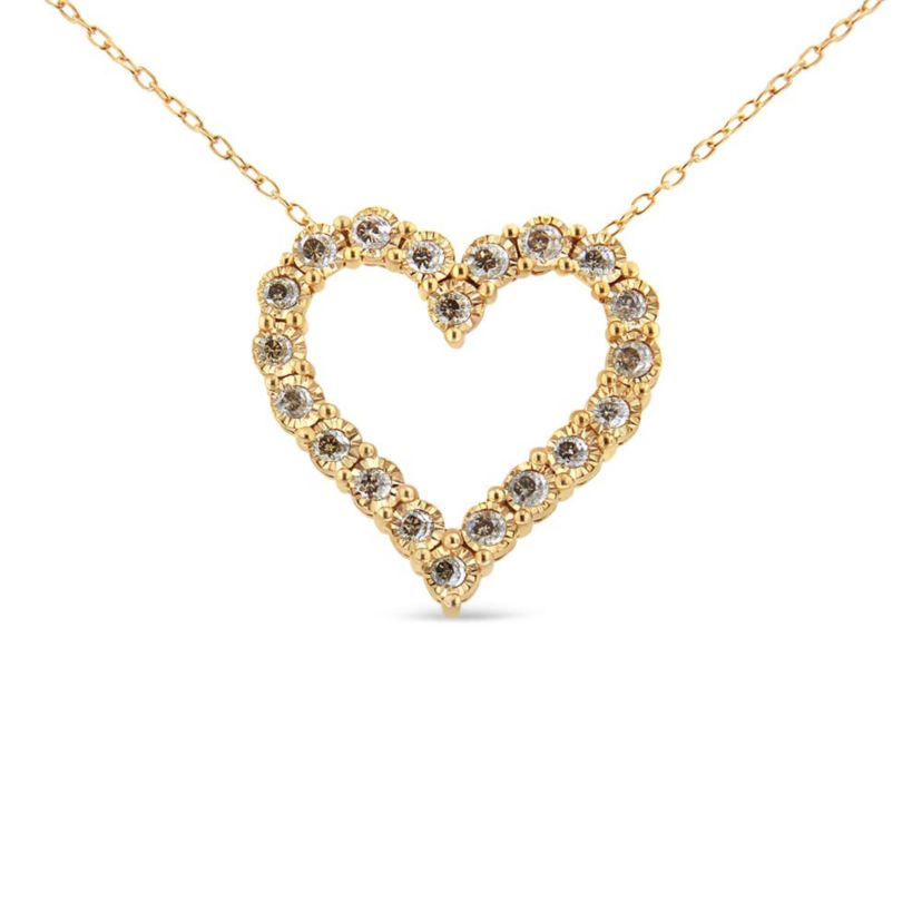 10K Yellow Gold over Silver 1/2 Cttw Champagne Diamond Heart Pendant Necklace - 18"