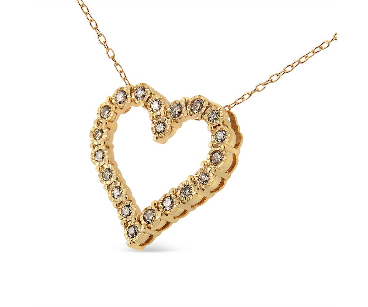 10K Yellow Gold over Silver 1/2 Cttw Champagne Diamond Heart Pendant Necklace - 18"