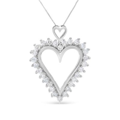 Haus of Brilliance .925 Sterling Silver 1 3/4 Cttw Round Diamond Lined Open Heart Pendant 18" Necklace, White, 18 in