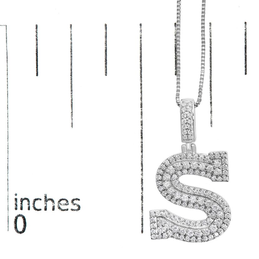 Lab Created .925 Sterling Silver 1 1/10 Cttw Round Lab-Grown Diamond "S" Pendant Necklace - 18"