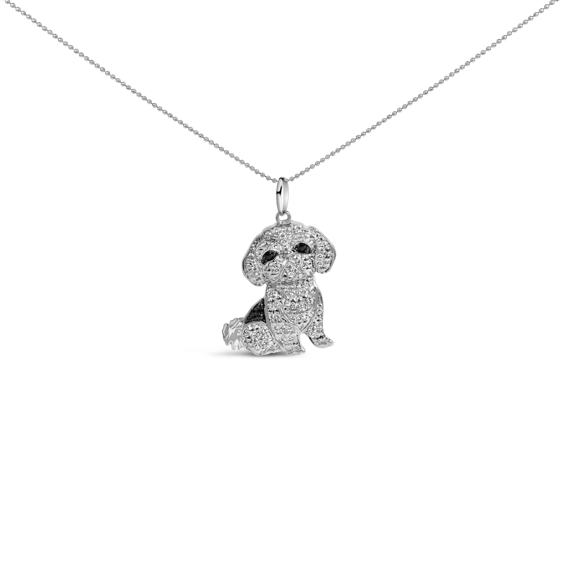 Silver 1/2 Cttw White and Black Diamond Shih Tzu Dog 18" Pendant Necklace