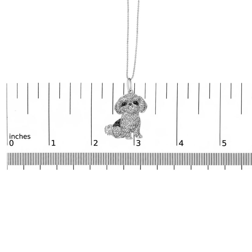 Silver 1/2 Cttw White and Black Diamond Shih Tzu Dog 18" Pendant Necklace