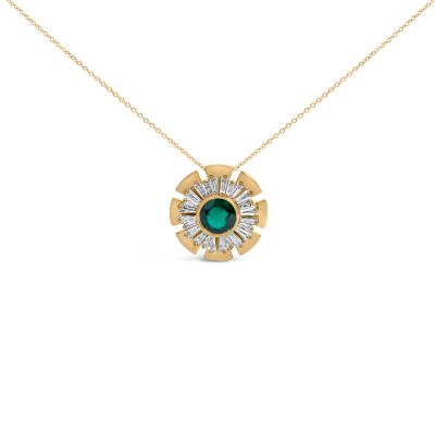 Haus of Brilliance Lab Created 14K Yellow Gold Plated .925 Sterling Silver Lab Grown Emerald and Baguette Diamond Medallion Pendant Necklace
