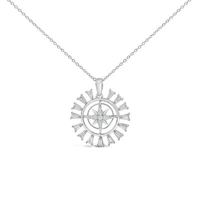 Haus of Brilliance Sterling Silver 1/2 Cttw Diamond Starburst Compass Medallion Pendant Necklace, 18 in