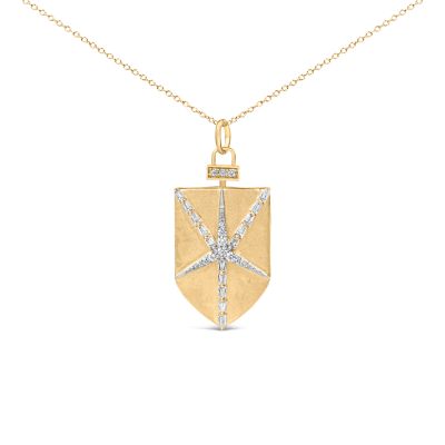 Haus of Brilliance 14KT Yellow Gold Plated Sterling Silver 1/2 Cttw Diamond Shield Star Medallion Pendant Necklace, 18 in