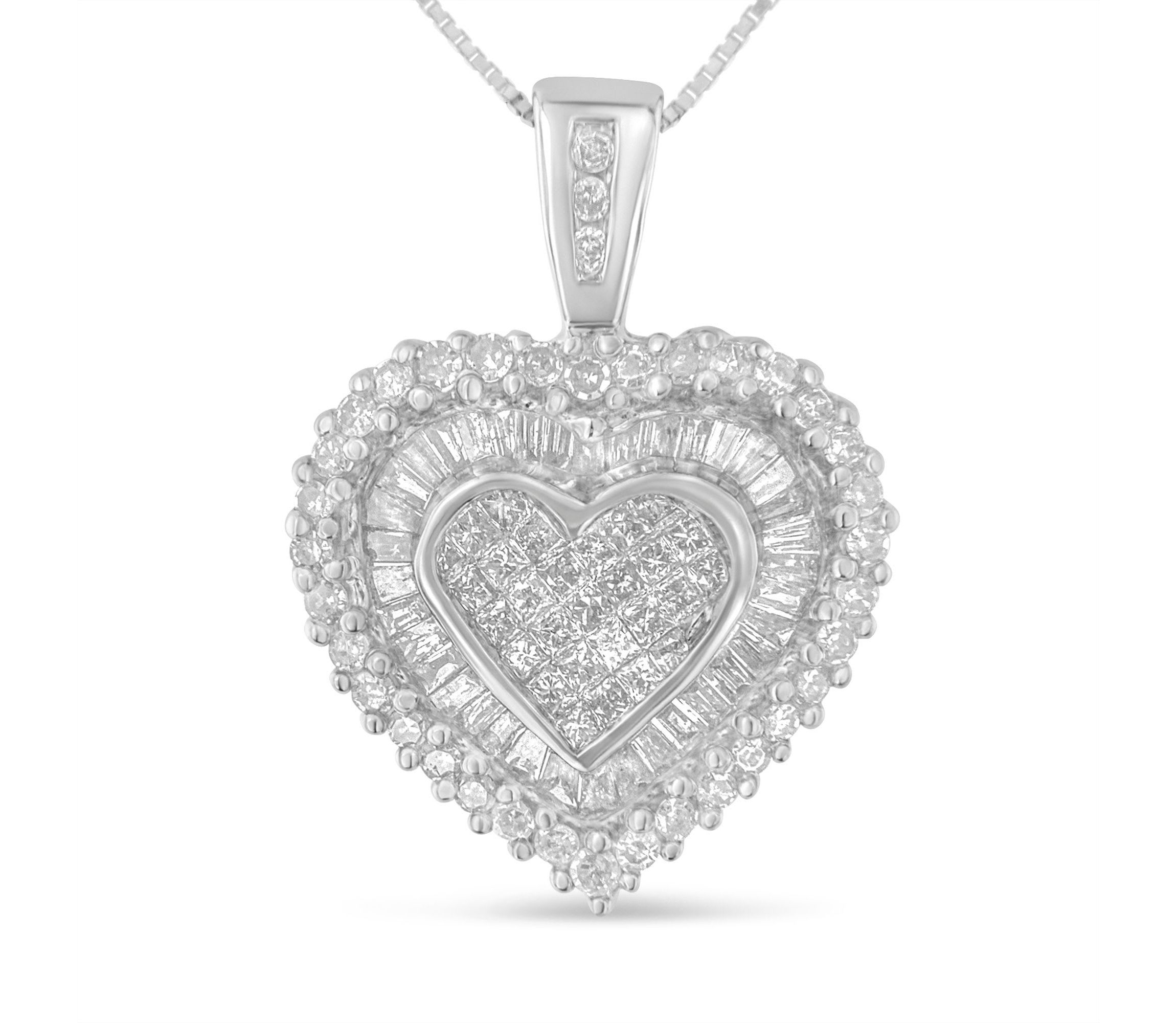 10K White Gold 1 cttw Multi Cut 1 cttw Diamond Heart Pendant Necklace