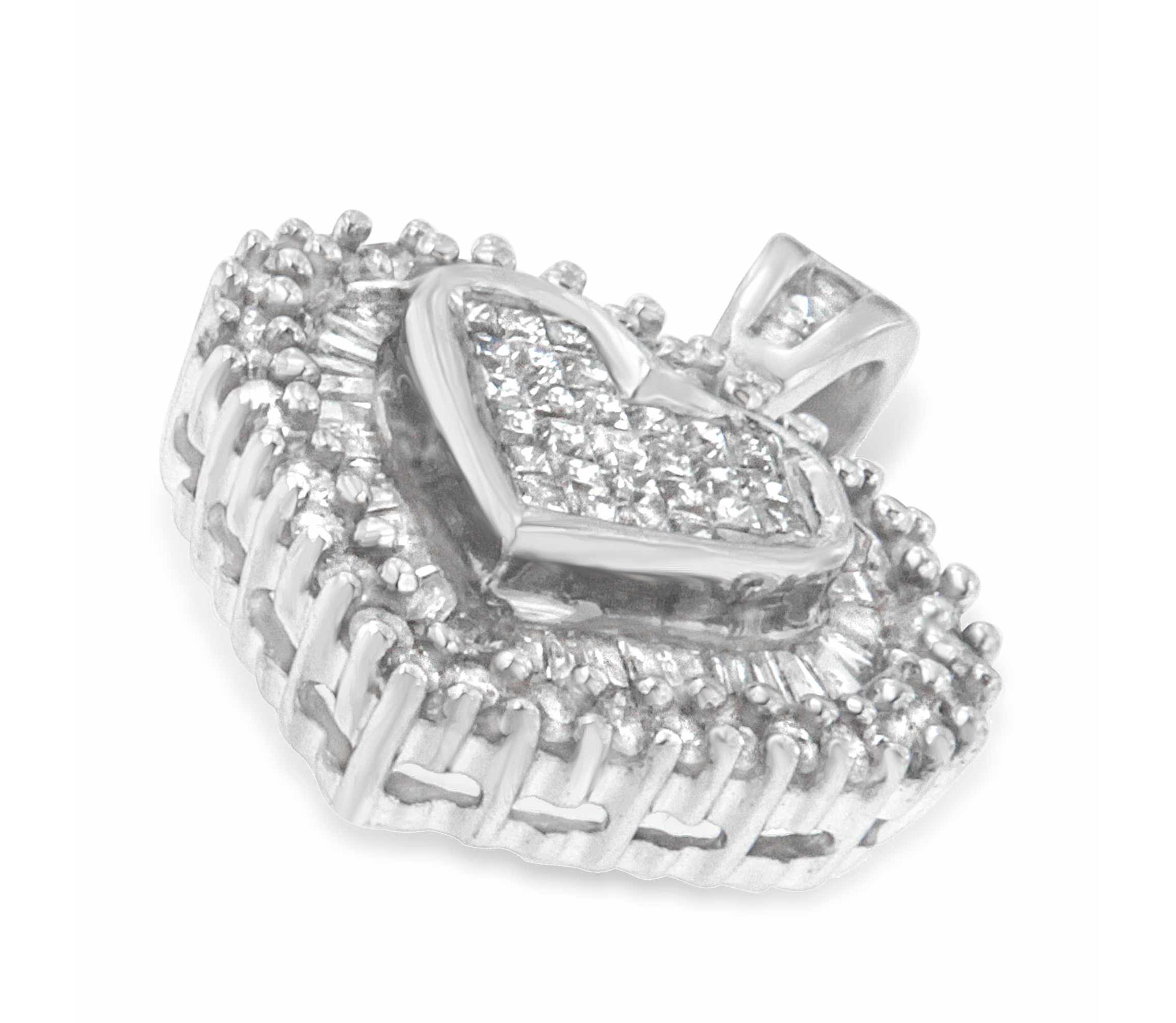 10K White Gold 1 cttw Multi Cut 1 cttw Diamond Heart Pendant Necklace