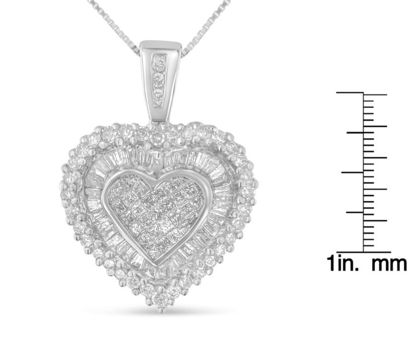 10K White Gold 1 cttw Multi Cut 1 cttw Diamond Heart Pendant Necklace