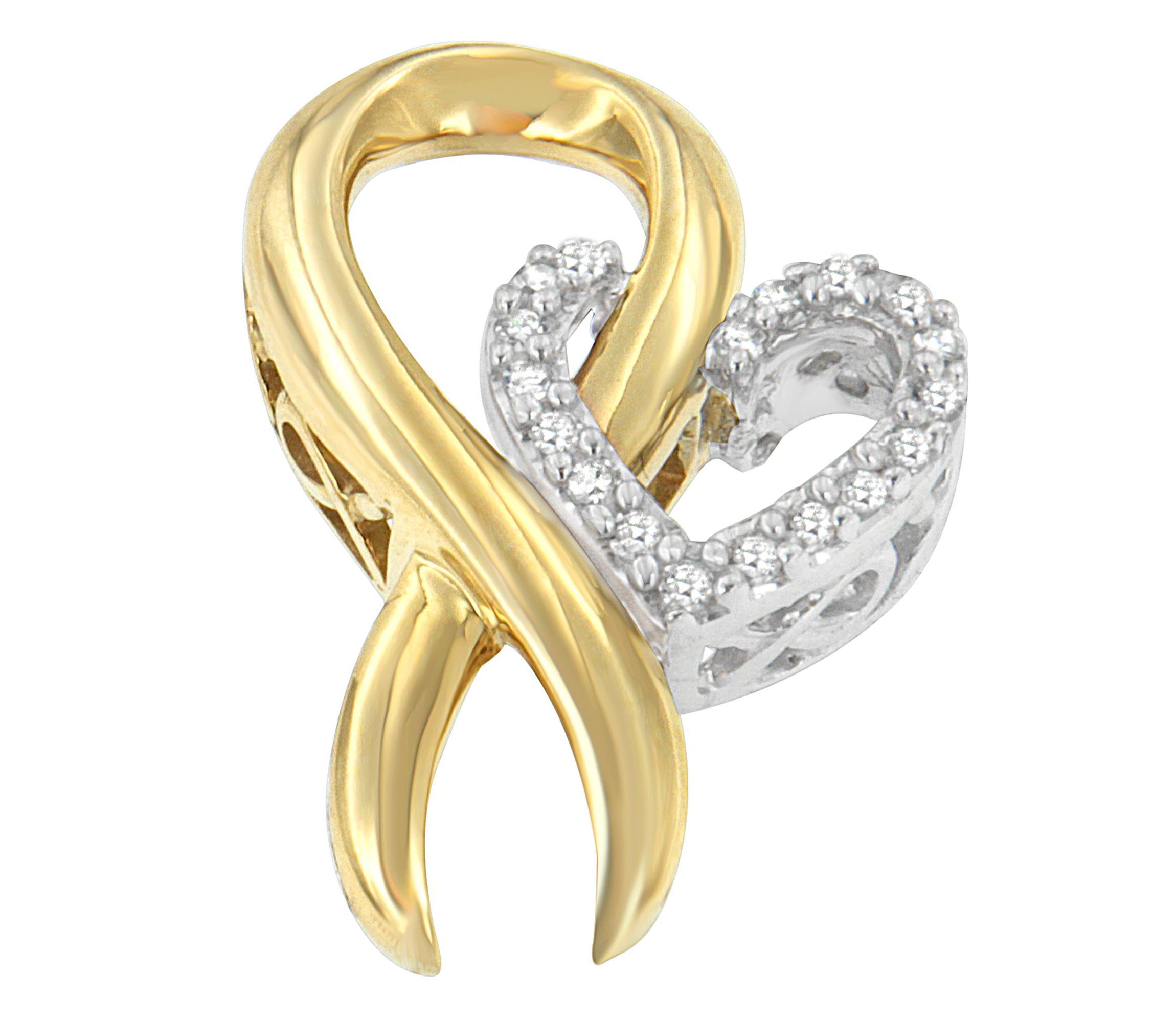 10K Yellow Gold and .925 Sterling Silver 1/10 cttw Diamond Heart Pendant Necklace