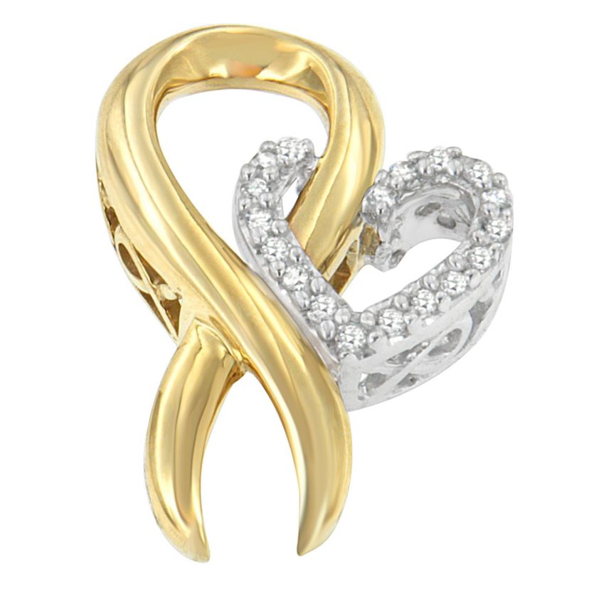 10K Yellow Gold and .925 Sterling Silver 1/10 cttw Diamond Heart Pendant Necklace