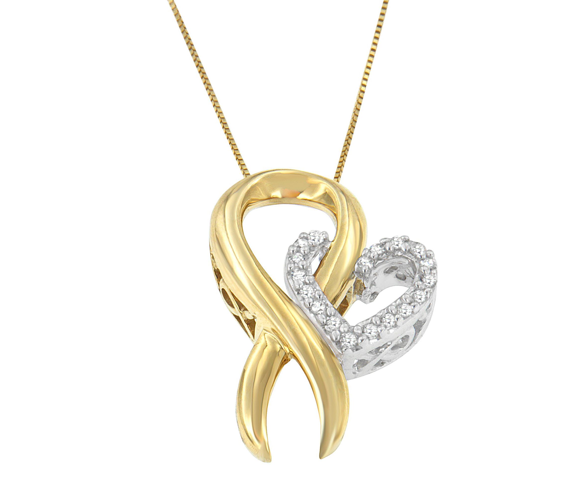 10K Yellow Gold and .925 Sterling Silver 1/10 cttw Diamond Heart Pendant Necklace