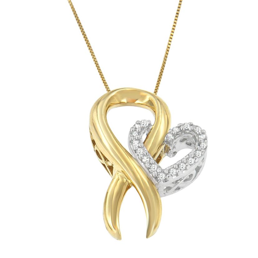 10K Yellow Gold and .925 Sterling Silver 1/10 cttw Diamond Heart Pendant Necklace