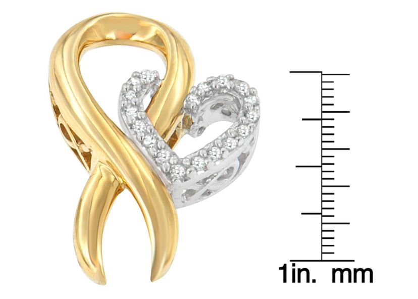 10K Yellow Gold and .925 Sterling Silver 1/10 cttw Diamond Heart Pendant Necklace