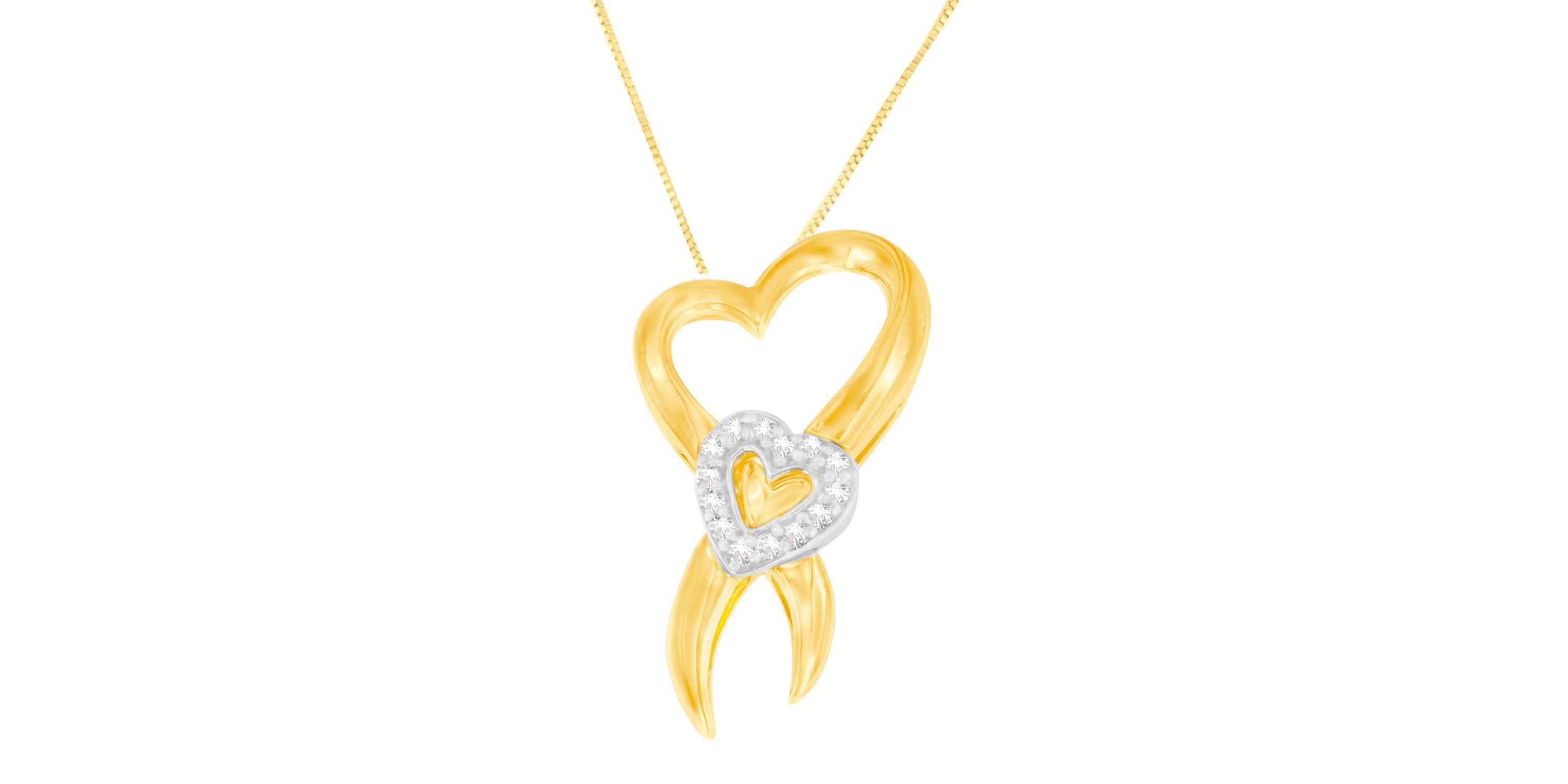 10K Two-Tone Gold 1/10 cttw Diamond Heart Pendant Necklace