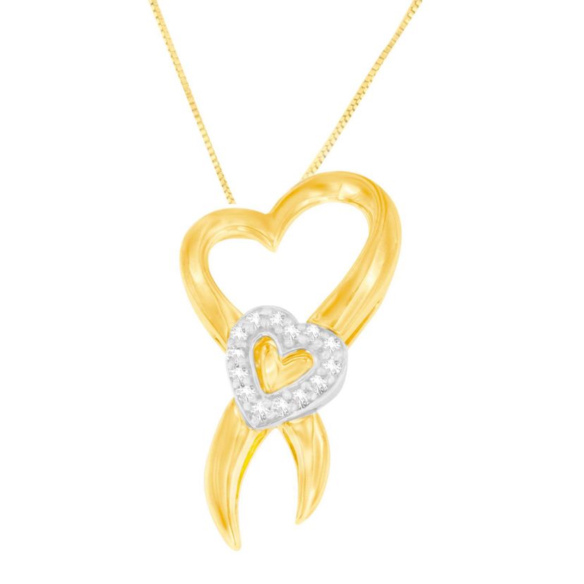 10K Two-Tone Gold 1/10 cttw Diamond Heart Pendant Necklace